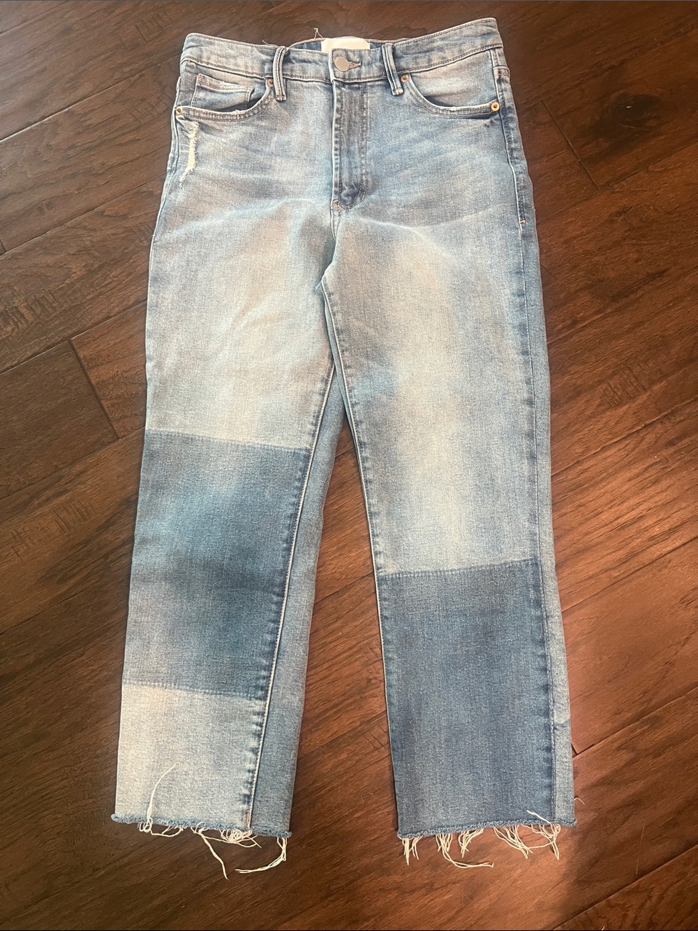 Dear John Frankie Super High Rise Light Blue Patchwork Straight Jeans 26